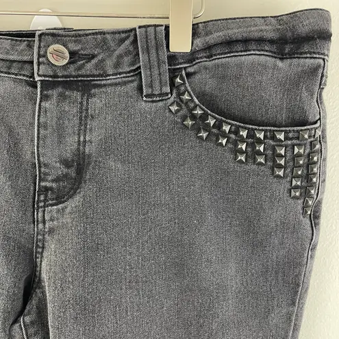 Harley Davidson Womens Dark Grey Black Moto Biker Studded Mid Rise Skinny Jeans