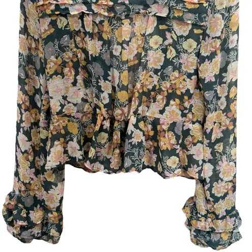 Free People  Floral Sheer Ruffle Long Sleeve Tie Front Cardigan Size XS - Image 7