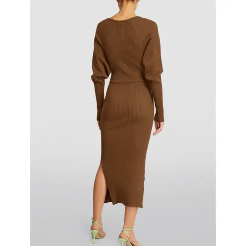 Good American  Women's Brown Belted Long Sleeves Bodycon Midi Dress Size 00/0