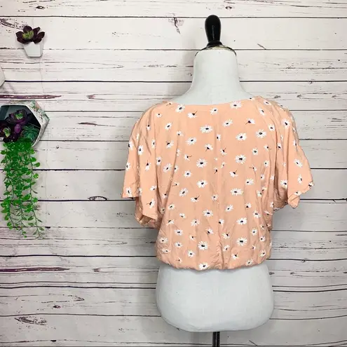 Sim & Sam Peach Floral Daisy Print Tie Front Crop Top Size Small