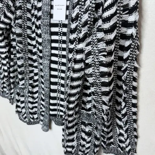Endless Rose Open Front Striped Fringe Cardigan Sweater Medium Large Black White