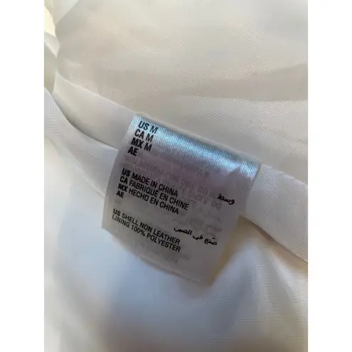 BLACK AND WHITE Washed White Cropped Faux Leather Blazer Jacket Medium