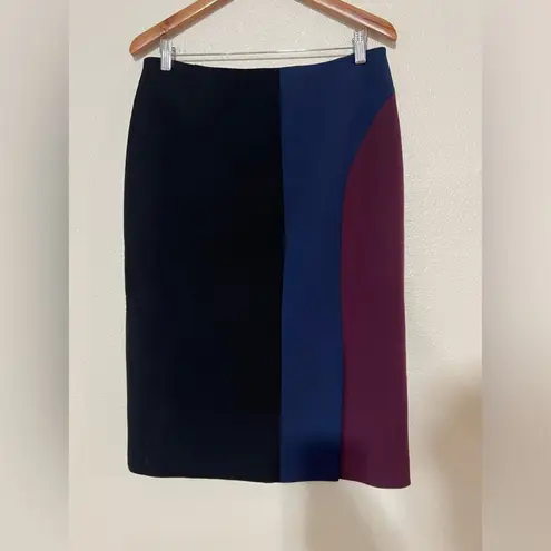 Hugo Boss BOSS Velivia black burgundy blue colorblock wool pencil skirt 10
