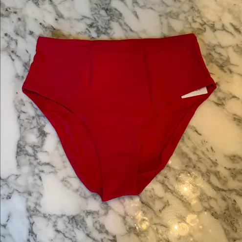 Quince NWT Italian High Rise Cherry Red Bikini Bottom Swimwear Sz L 🍒 sold out