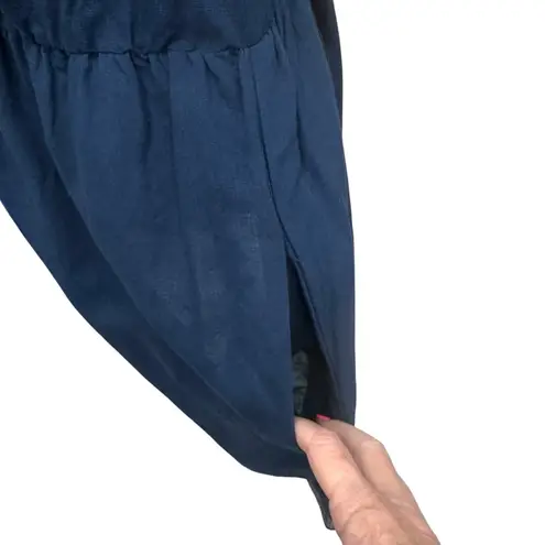 Sundance Catalog Embroidered Peasant Caspian Breeze Dress Size Medium Linen Bl Blue