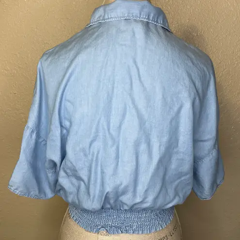 ZARA Chambray Cropped Top Partial Button Down Blue Size XS - Image 5