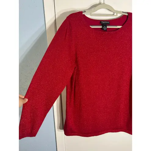 Maggie Barnes Sweater Size 14/16 Red Sparkly Bling Holidays Office Siren