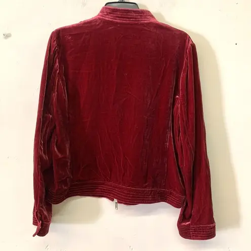 Worth New York Womens Size Small Red Zip Up Moto Jacket Faux Velvet Long Sleeve