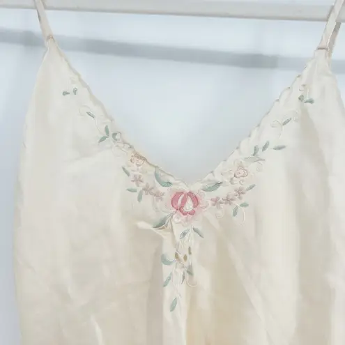 Silk Mirage Vintage Fairycore Silk Teddy Lingerie Bodysuit Embroidery Floral Tan Size XS