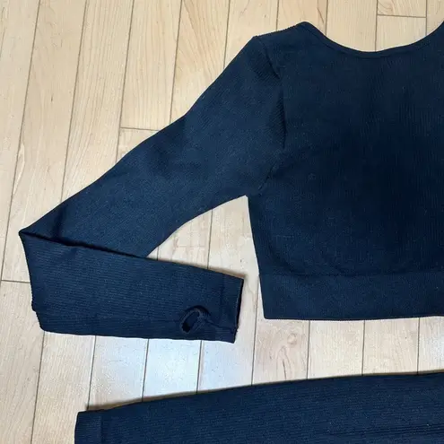 2 PIECE RIbbed Loungewear Workout Athleisure Set Size Small Black