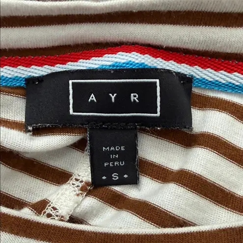 AYR French Fry Coffee & Cream Striped Long Sleeve Pima Cotton T-Shirt Top