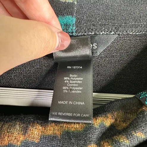 Ali Miles Sweater Women L Embroidered Colorblock Cowl Neck Oversized Tunic Art Black Size L