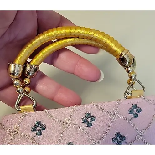 Pink Mini Handbag Floral Embroidered Sequins Regency Fairy Coquette Retro Party