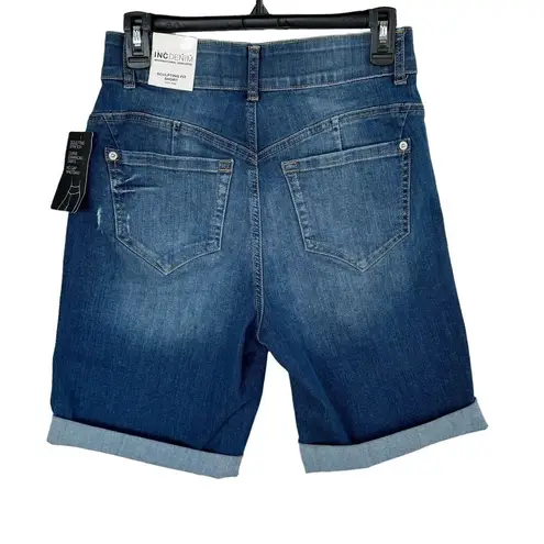 INC SZ 0/25 Sculpting Fit Bermuda Jean Shorts Zip-Fly Whiskered Stretch No-Gap