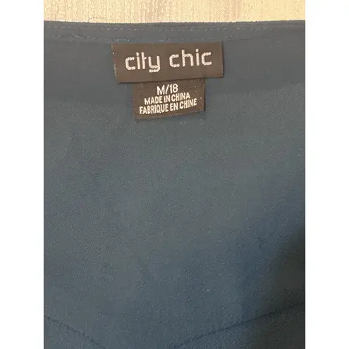 City Chic Blue Button front Maxi Dress Size M/18 Smocked Waist Boho Style