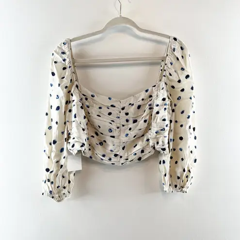 Wilfred Puff Sleeve Polka Dot Crop Lolita Blouse Birch Classic Navy Large NWT