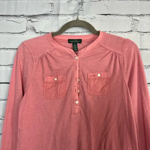 Lauren Ralph Lauren Coral Pink Button Blouse Longsleeve S Y2K Preppy Slim Fit