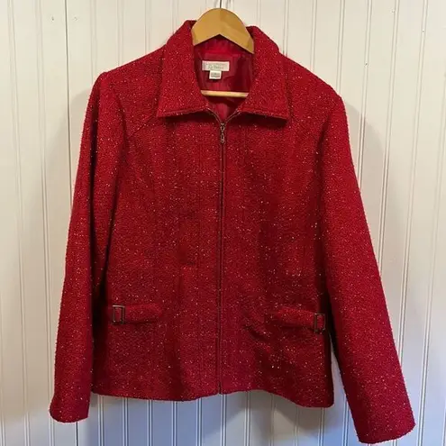 Christopher & Banks  ruby red sparkly zip up blazer jacket