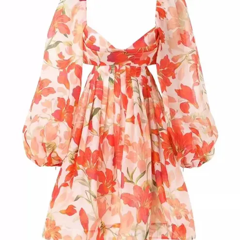 Zimmermann New Orange and Cream Floral Long Sleeve Dress