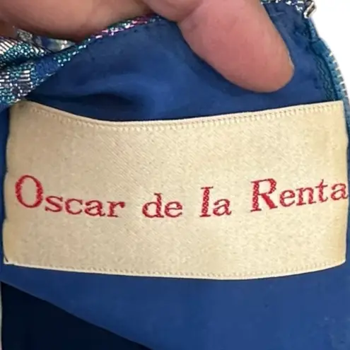 Oscar de la Renta 1960's 1970s Sapphire-Blue Metallic Silk-Brocade Gown Size 6/8