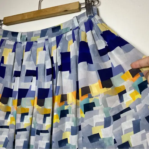 Cacharel Vintage Colorblock Geometric Print Pleated Silk Knee