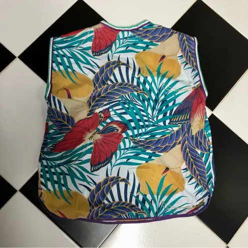 Vintage 70s Dutchess Hawaiian Floral Tunic Apron Top Shirt Luau Tropical Size L Blue Size L