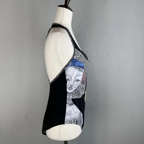 Jai Vasicek Anthropologie Rosa One Piece Swimsuit Size M Black Lady in Hat Print Size M