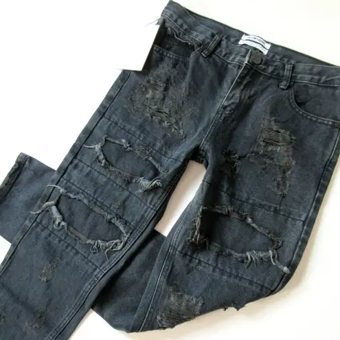 One Teaspoon NWT  Awesome Baggies in Fox Black Destroyed Straight Jeans 26