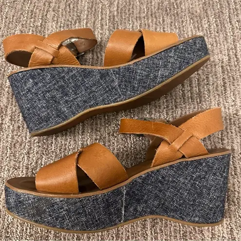 Kork-Ease  for SUNDANCE Platform Wedge Sandal denim detail size 9