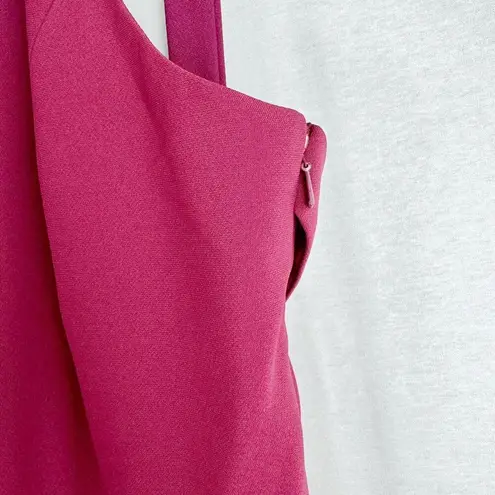 DESSY COLLECTION Cutaway Shoulder Crepe Column Gown Halter Criss Cross Back 14 Red