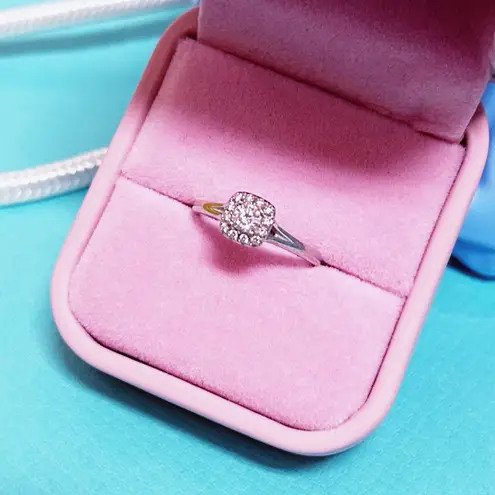 14KT White Gold Natural Mined Diamond Cushion Halo Engagement Ring Size 6