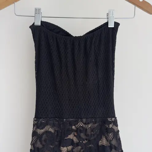 Nightcap Clothing Dress Womens Small Black Lace Tiered Maxi Cutout Bow Strapless