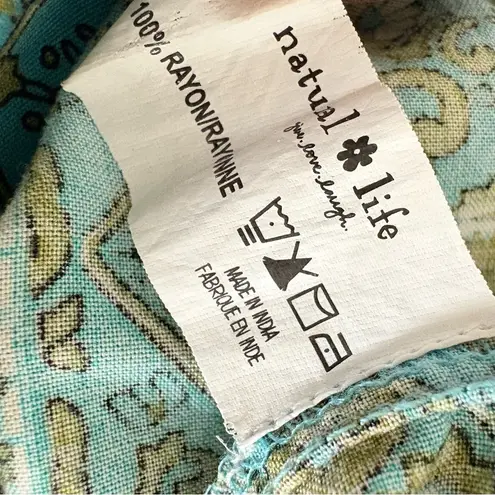 Natural Life  Dara V-Neck Boho Floral Long Sleeve Mini Dress Turquoise Size XL