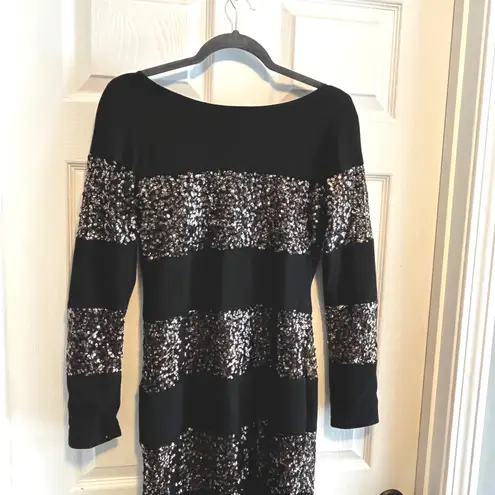 Black Sequin Long Sleeve Mini Dress Party Clubwear Sparkly Glam Size Medium