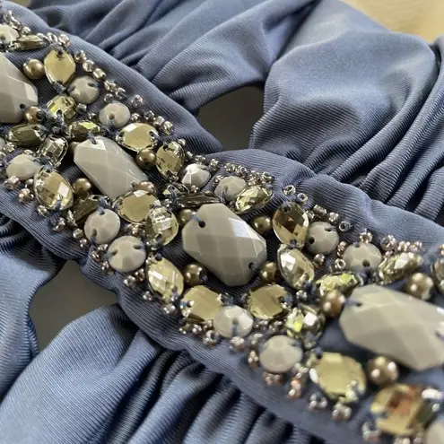 Badgley Mischka Slate Blue Bedazzled Cut Out One Piece Swimsuit 8