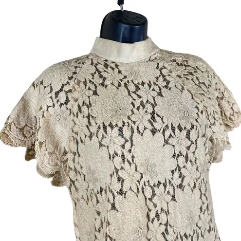 Vintage Iceberg Made in Italy Lace Half Sleeve Suede Snap Collared Top NWT Tan Size M