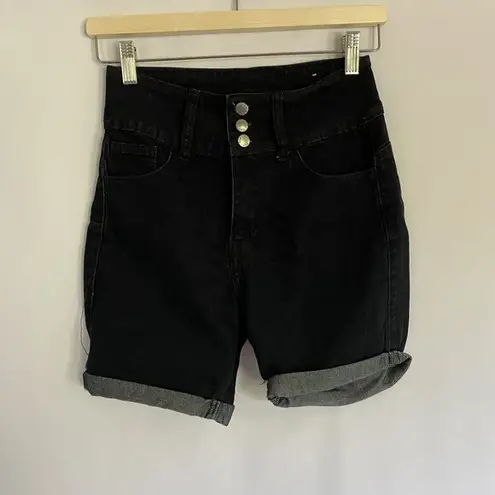 V.I.P. dark blue denim casual high rise summer shorts buttons pockets comfort Size 6