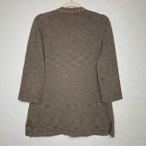 Tommy Bahama  Linen Blend Brown 3/4 Sleeve Embroidered Top