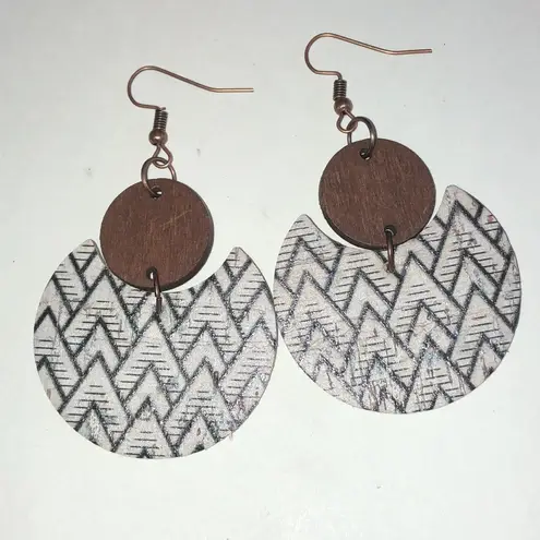 Geometric Patterned Retro Boho Earrings Brown