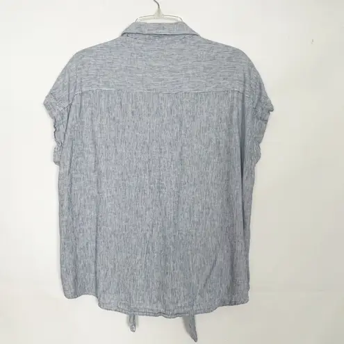 Weatherproof Linen Blend Striped Button Down Tie Front Top Size XL