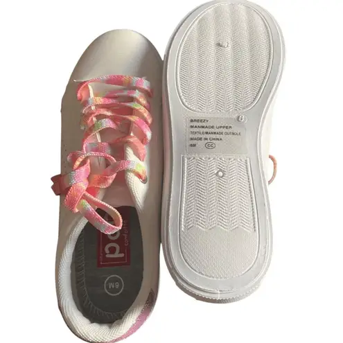 Black Poppy Pop Women's Breezy Lace Up White Multi-Color Low-Top Fashion Sneakers Size 6e