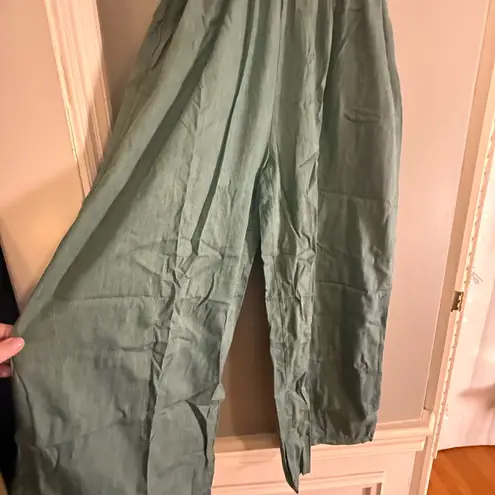 Highlight Sage Green Linen Paperbag Waist Cropped Wide