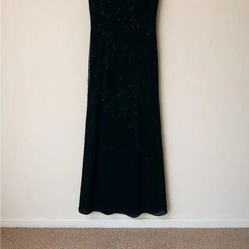 VTG B’zar Black Beaded Mesh Maxi Dress 8 Formal Evening Holiday