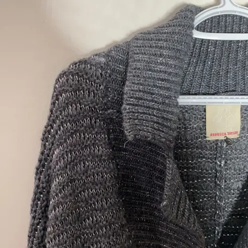 Rebecca Taylor shimmering chunky knit shawl collar one button sweater cardigan S