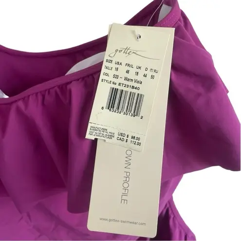 Profile by Gottex Tutti Frutti One Shoulder Ruffle Tankini Top Magenta 16 Pink