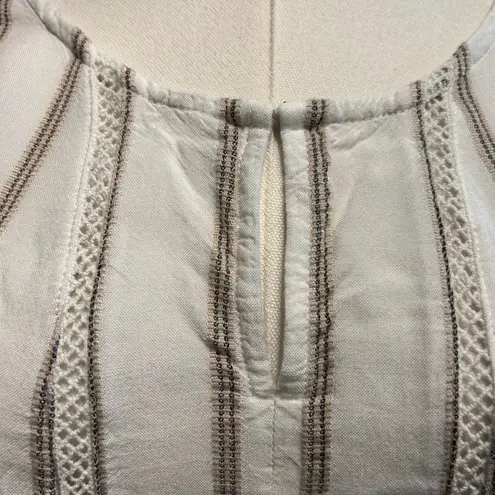 Fever Women's Tunic Blouse Top SZ XL Peasant Sleeve Cream Crochet Stripe Boho Brown