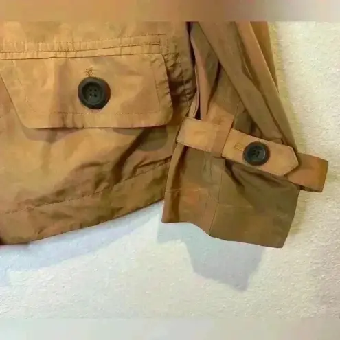 Per Se Brown Gold Cropped Y2K Trench Jacket Sheen Snap Button Size 6