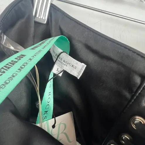 Mistress Rocks NWT Insider Faux Leather Strapless Lace Up Crop Top Size Large L