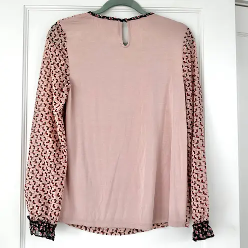 Boden Milkshake I've Clover Blouse Sheer Long Sleeve Ruffle Pink Print Top US 4