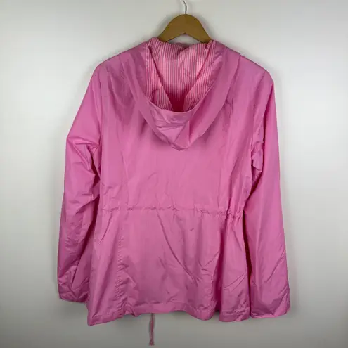 kim rogers Pink Hooded Raincoat Medium Drawstring Waist Lightweight Jacket Coat